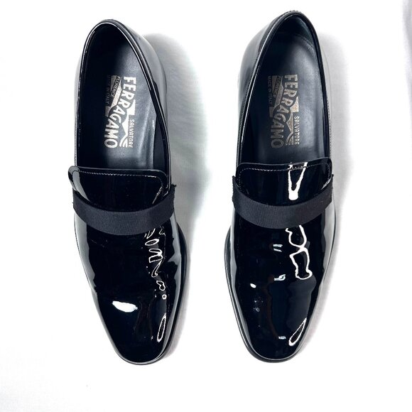 SALVATORE FERRAGAMO Patent Leather Tuxedo formal Shoes‎  Men\